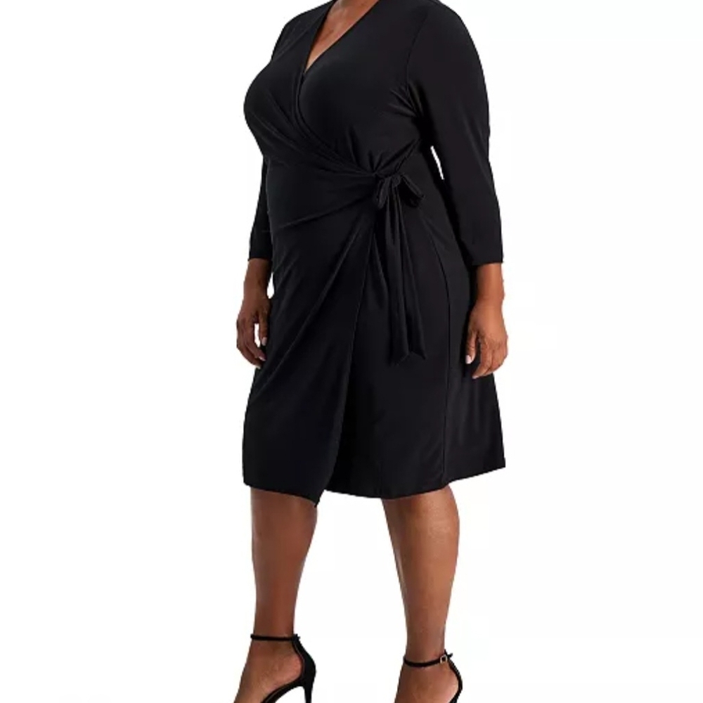 NWT Anne Klein Black Wrap Dress with Side Tie Detail